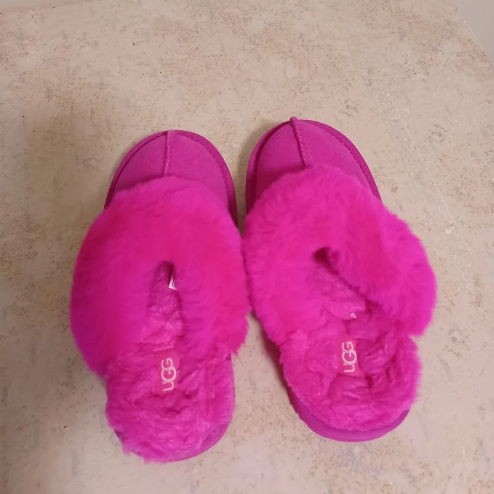 UGG Kids Hot Pink Fuzz Slippers